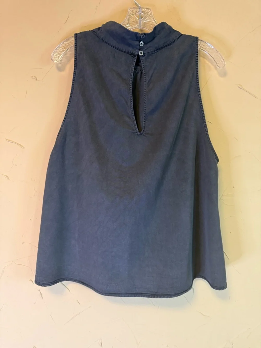 Free People Palm Breeze Top M Navy Boho Chic Mock Neck Flowy Lyocell Minimalist